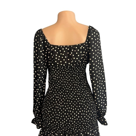 Express Long Sleeve Smocked Black Polka Dot Dress - Picture 10 of 12